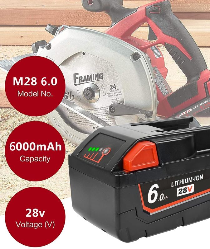 28V 6000mAh Slide Pack Pil Milwaukee ile uyumlu Kablosuz Elektrik Araçları Uyumlu Değiştirme Milwaukee